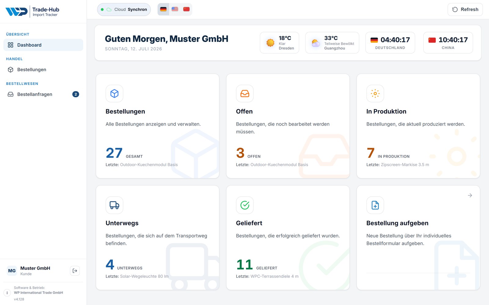Trade-Hub Kundenbereich: Dashboard mit Auftragsstatus auf einen Blick
